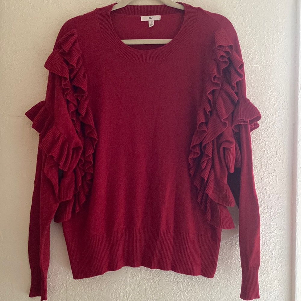 BP Women's Red Ruffle knit sweater top